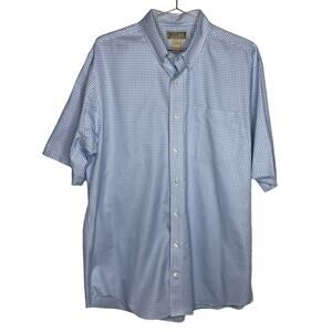 Duluth Trading Co Mens Large Tall Button Up Shirt Blue Check Short Sleeve Cotton